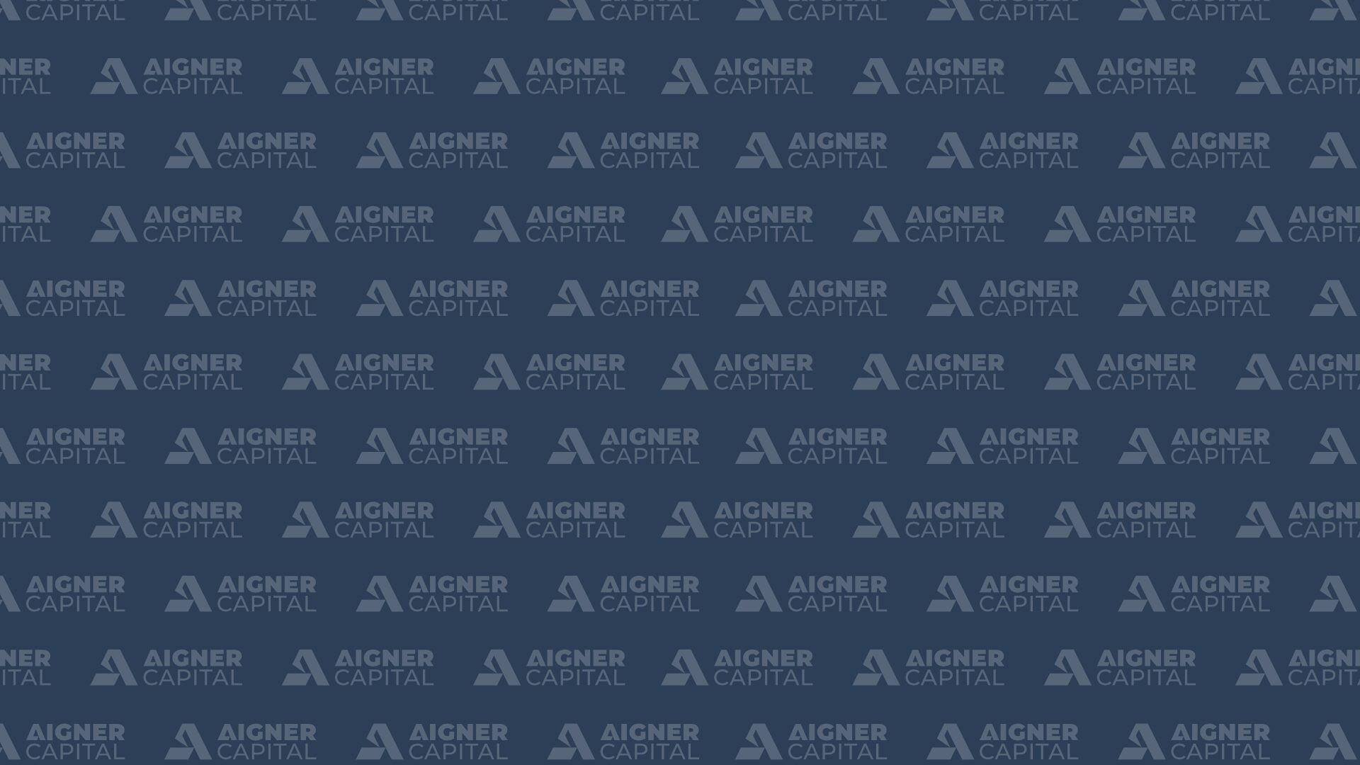 Hintergrundmuster in Dunkelblau mit wiederholtem Logo und Schriftzug „Aigner Capital“.